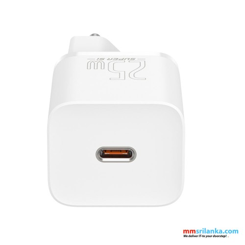 Baseus 25W Super Si Quick Charger 1C EU Sets White（With Mini White Cable Type-C to Type-C 3A 1m)